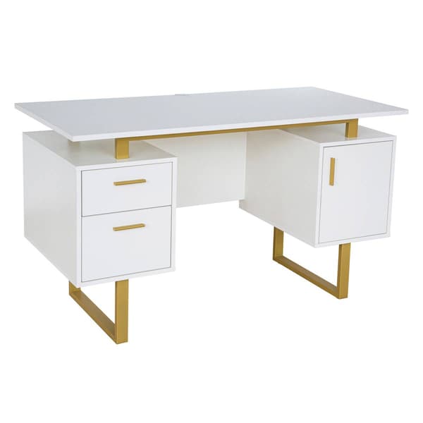 Techni Mobili 51in. White & Gold Office Desk w/Drawers & Storage