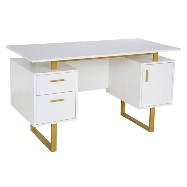 Techni Mobili 51in. White & Gold Office Desk w/Drawers & Storage - image 