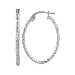 Sterling Silver Round Oval Diamond Cut Hoop Earrings