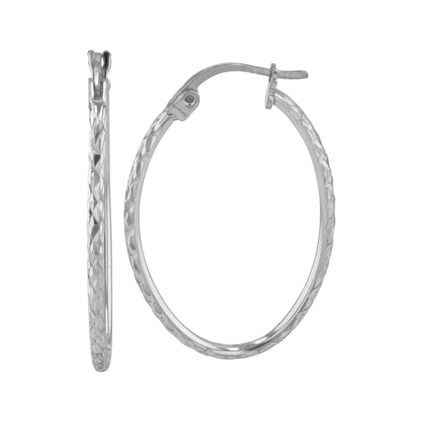 Sterling Silver Round Oval Diamond Cut Hoop Earrings - image 