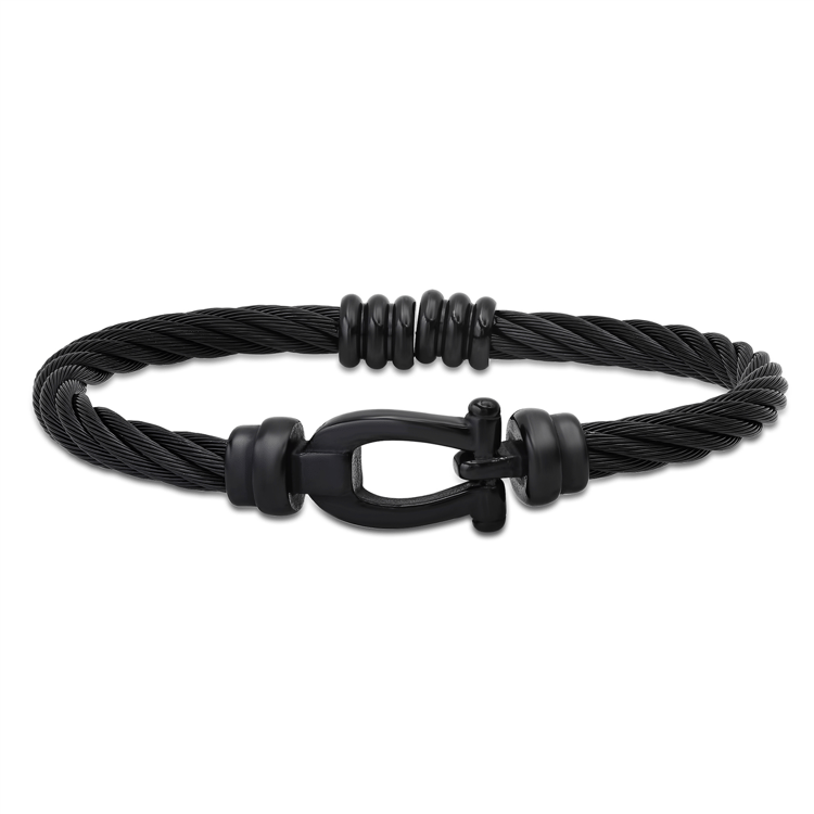 Mens Iron Saints Black Cable Cuff Bracelet