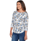 Womens Emaline Key Items 3/4 Sleeve Boat Neck Floral Tee - image 3