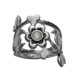 Marsala Silver-Plated Mother of Pearl Center Flower Ring