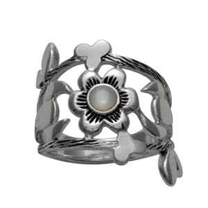 Marsala Silver-Plated Mother of Pearl Center Flower Ring - image 