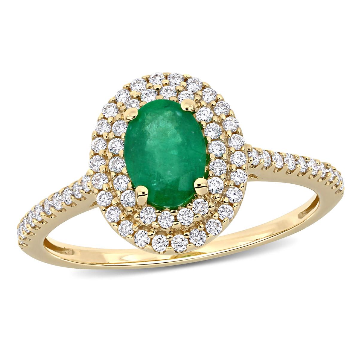 Gemstone Classics™ 14kt. Yellow Gold Emerald Double Halo...