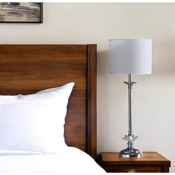 HomeRoots 26in. Silver Metal and Faux Crystal Table Lamp