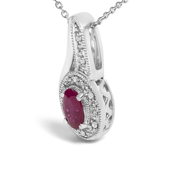 Haus of Brilliance Ruby &Diamond Accent Milgrain Pendant Necklace