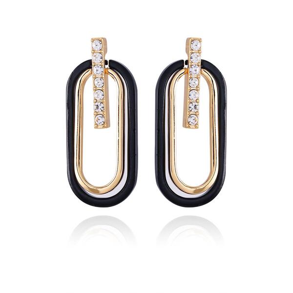 Guess Essentials Gold-Tone & Jet Oval Drop Earrings - image 