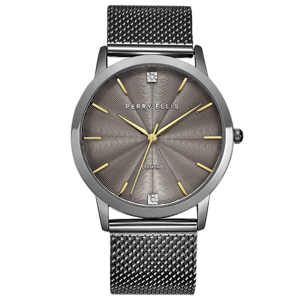 Mens Perry Ellis Gunmetal Diamond Mesh Watch - PE0007GU.UK - image 