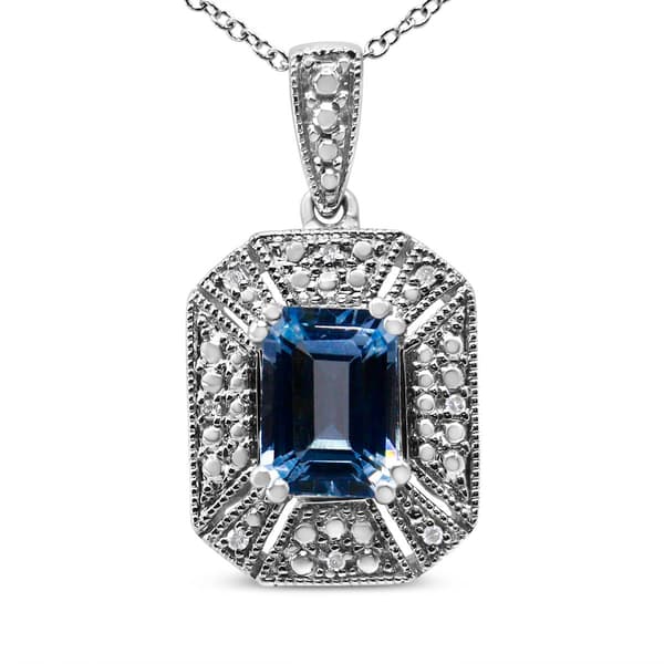 Haus of Brilliance Sterling Silver Blue Topaz Pendant Necklace - image 