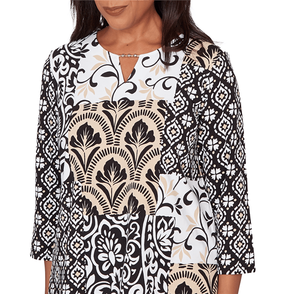 Womens Alfred Dunner Classics 3/4 Sleeve Geometric Blouse