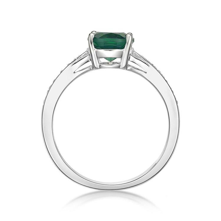Sterling Silver Ring w/ Created Emerald & White Topaz Gemstones