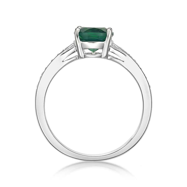 Sterling Silver Ring w/ Created Emerald & White Topaz Gemstones