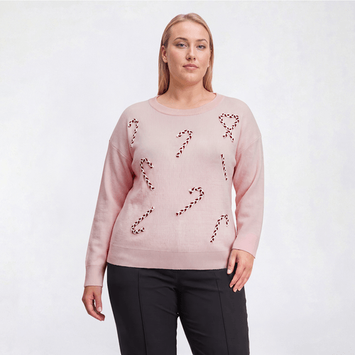 Plus Size Rio & Rian Long Sleeve Candy Cane Sweater - image 