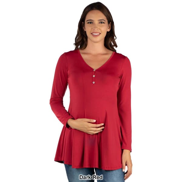 Womens 24/7 Comfort Apparel Flared Henley Tunic Maternity Top