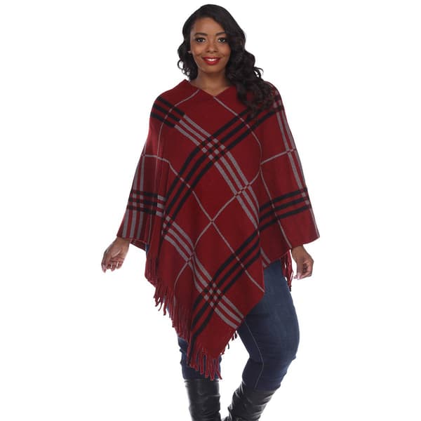 Plus Size White Mark Dakota Poncho - Red/Grey