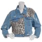 Juniors No Comment Denim Trucker Jacket w/ Leopard Twill Panels - image 1