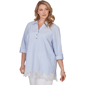 Plus Size Ruby Rd. French Riviera Coastal Stripe Lace Hem Blouse - image 3