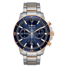 Mens Bulova Marine Star Two-Tone Blue Dial Bracelet Watch -98B301