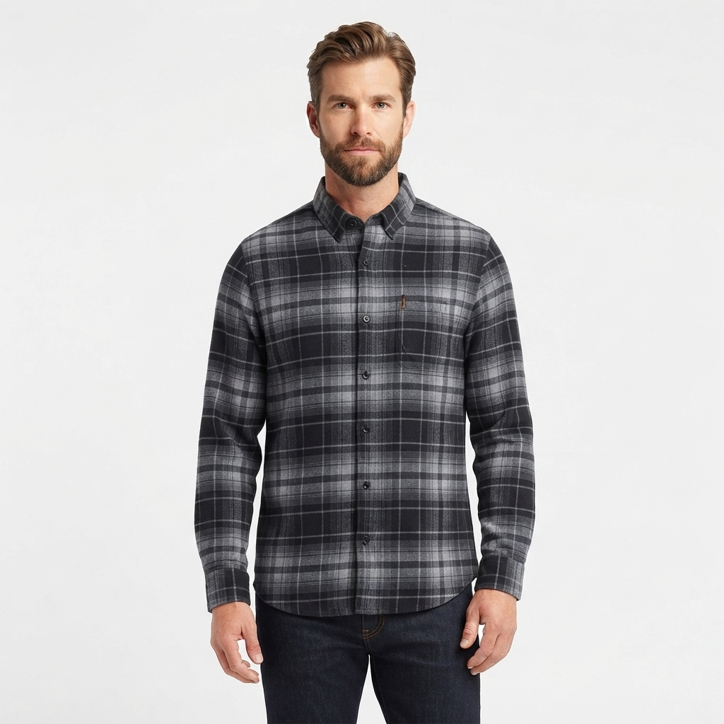 Mens Chaps Double Brush Stretch Flannel Shirt - Steel Grey