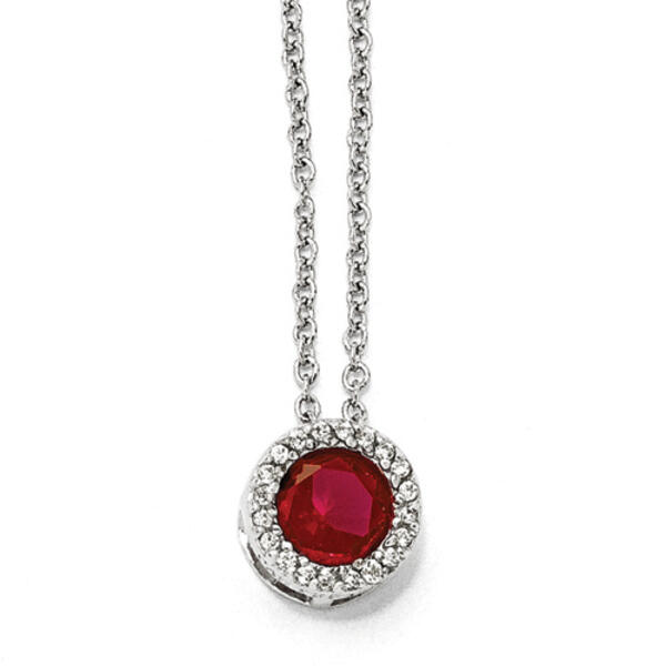 Sterling Ruby & Cubic Zirconia Pendant Necklace - image 