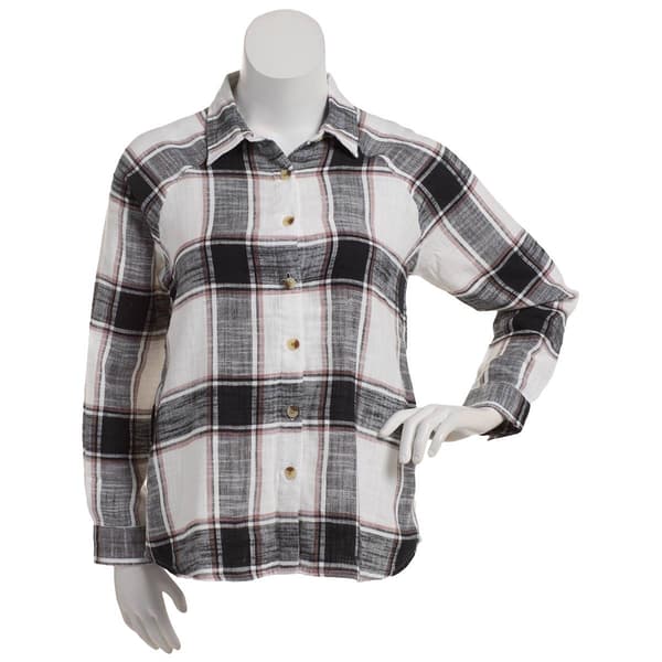 Womens da-sh Long Sleeve Button Cuff Plaid Casual Button Down - image 