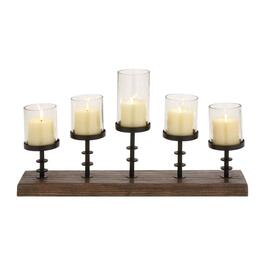 9th & Pike&#40;R&#41; Brown Mango Wood Industrial 5 Candle Holder