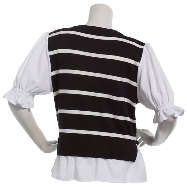 Womens Nanette Lepore Elbow Sleeve Stripe Two In One Sweater