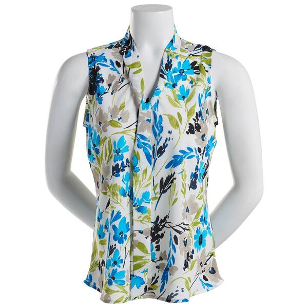 Womens Kasper Sleeveless Tie Front Floral Blouse - image 