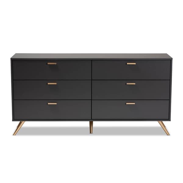 Baxton Studio Kelson Dark Grey & Gold Wood 6-Drawer Dresser