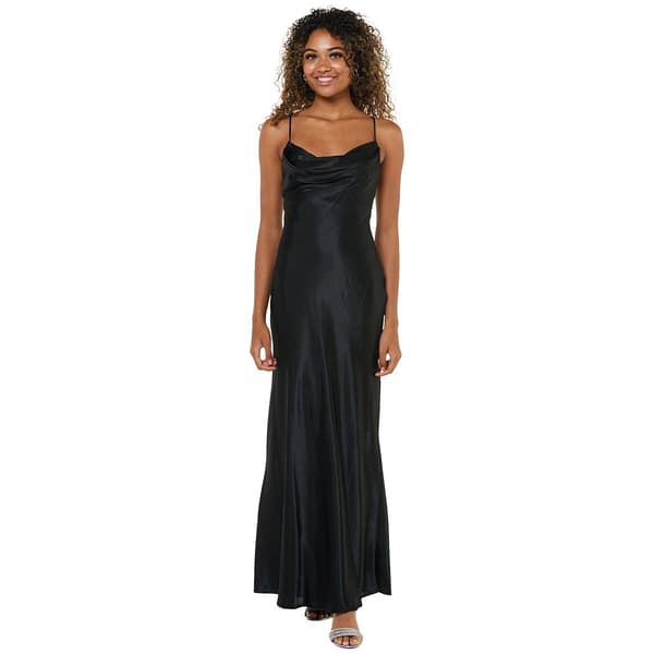 Juniors Morgan & Co. Satin Drape Neck Tie Back Dress - image 