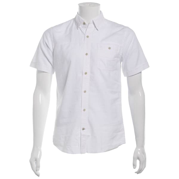 Mens IZOD® Solid Chambray Short Sleeve Button Down Shirt - White