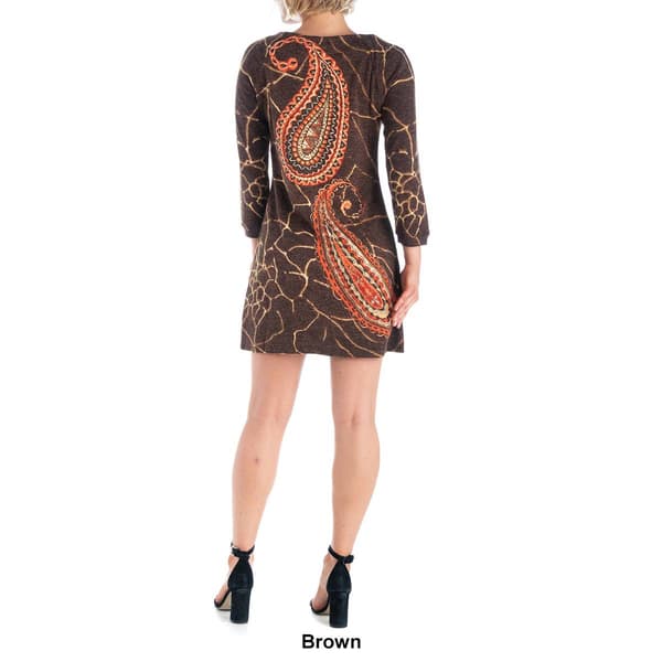 Womens 24/7 Comfort Apparel Paisley Long Sleeve Shift Dress