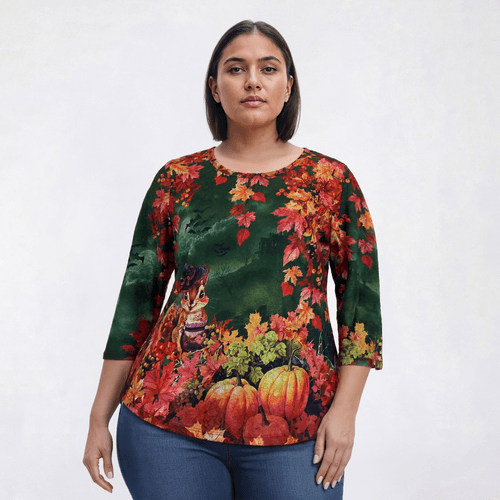 Plus Size OneWorld Long Sleeve Stud Embellished Chipmunk Tee