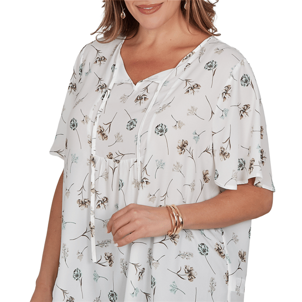 Plus Size Emaline Verde Grove II Tie Neck Floral Blouse