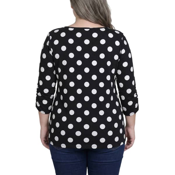 Plus Size NY Collection 3/4 Ruch Sleeve Dot Hacci Blouse
