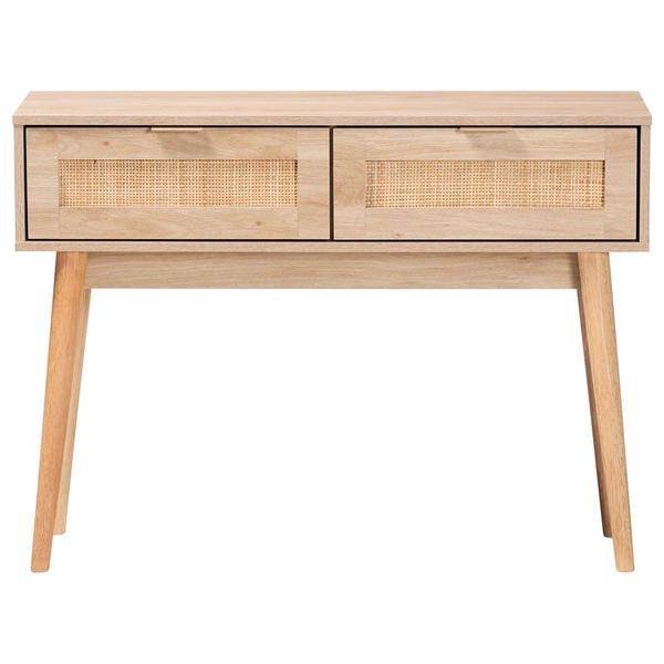 Baxton Studio Baird Oak Brown Wood/Rattan 2-Drawer Console Table