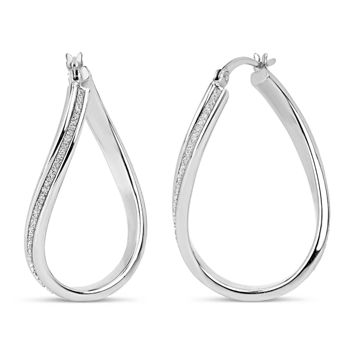 Forever New 18kt. Sterling Silver Curved Glitter Hoop...