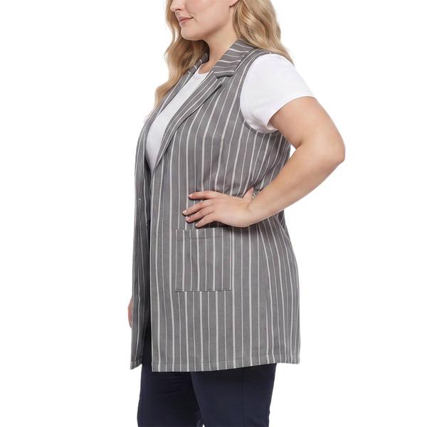 Plus Size NY Collection Double Knit Stripe Long Vest