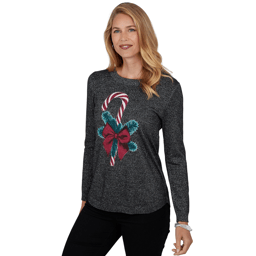 Womens Emaline Holiday Festivities Candy Cane Graphic Sweater