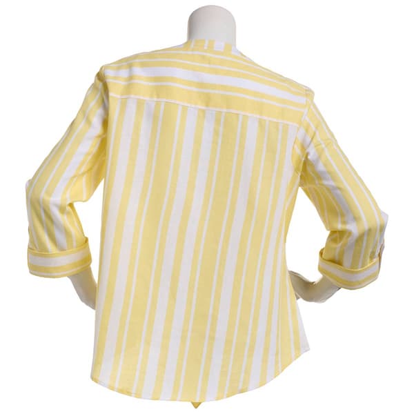 Petite Emily Daniels 3/4 Sleeve Stripe Tie Front Blouse