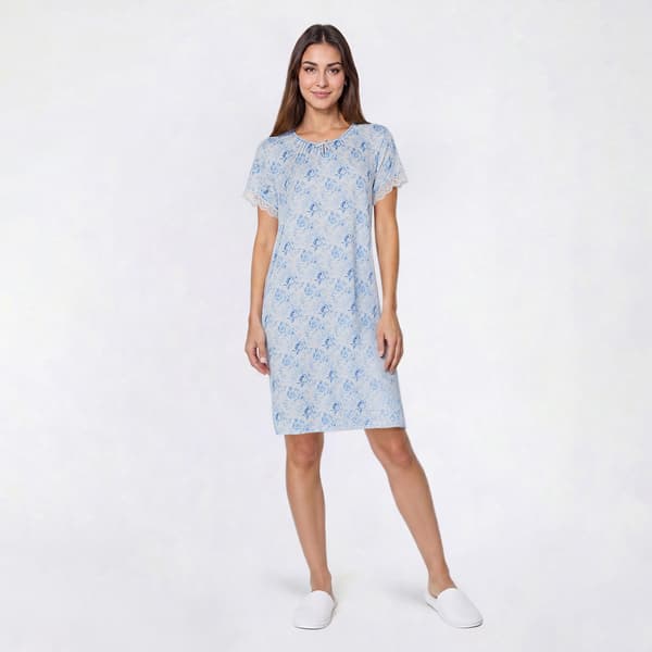 Womens Elizabeth & Nicole Short Sleeve Toile Keyhole Nightgown