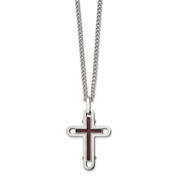 Mens Gentlemen's Classics Wood with Enamel Overlay Cross Necklace - image 