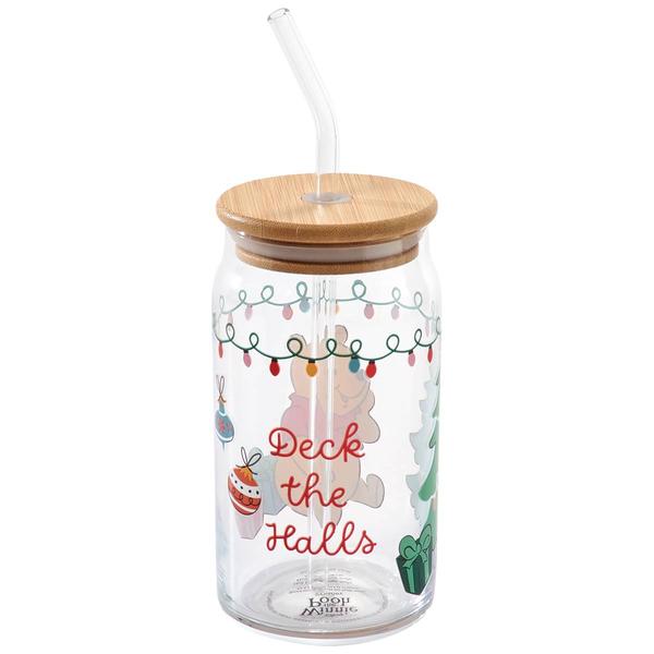 Disney Winnie the Pooh Christmas Ross Decal Glass Sipper - image 