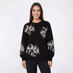 Womens Pearl Fashion Long Bishop Sleeve Floral Sweater