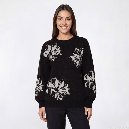 Womens Pearl Fashion Long Bishop Sleeve Floral Sweater