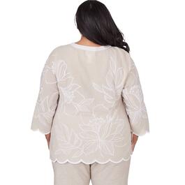 Plus Size Alfred Dunner Garden Party Drama Embroidered Floral Tee
