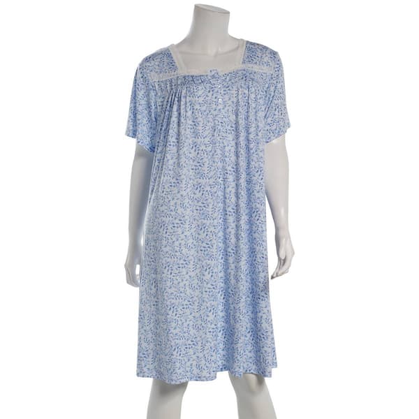 Womens Elegant Dreams Short Sleeve Lace Trim Brushed Nightgown - image 