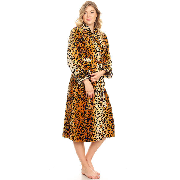 Womens White Mark Super Soft Cheetah Lounge Robe