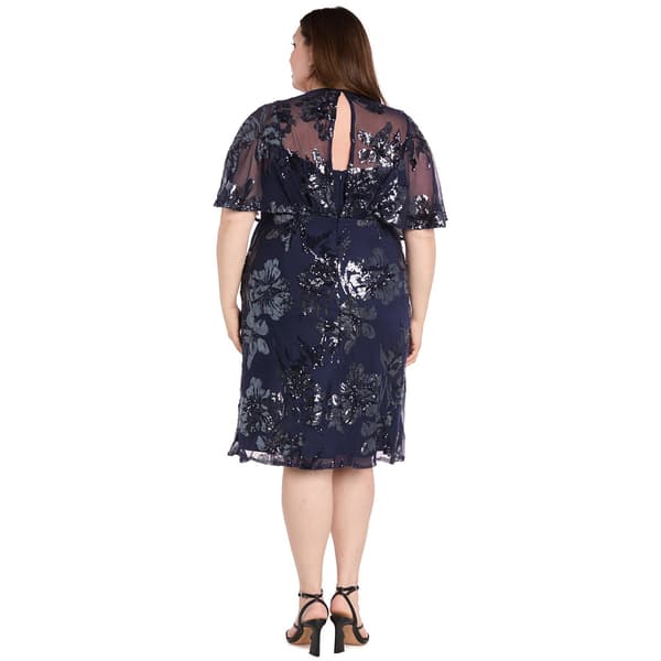 Plus Size R&M Richards Flutter Sleeve Sequin Floral Shift Dress